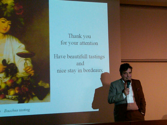 Professor Denis Dubourdieu presenting at Bordeaux en primeur in 2011.