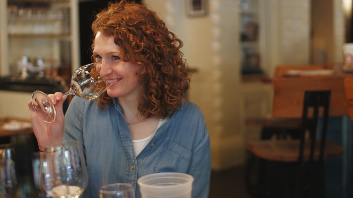 MS Candidate Jane Lopes sniffs a pour