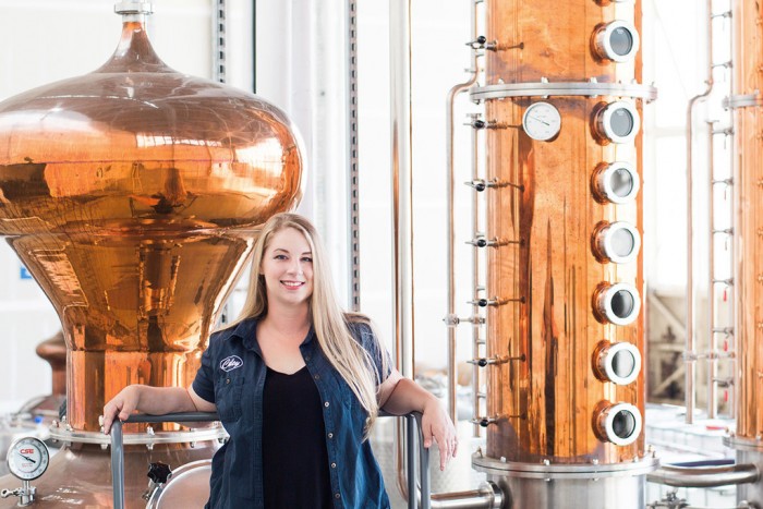 Head distiller Caley Shoemaker (photo courtesy Hangar 1)